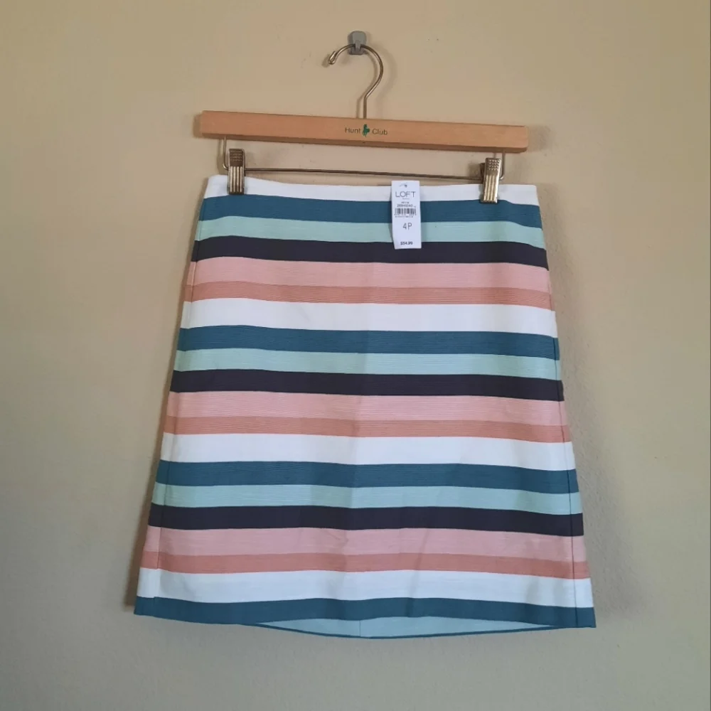 Loft Petite Striped Mini Skirt Pink Pistachio White Green